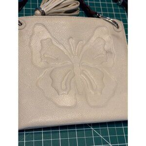 Brighton Cream Leather Crossbody Small Bag Butterfly Design Tassel Accent